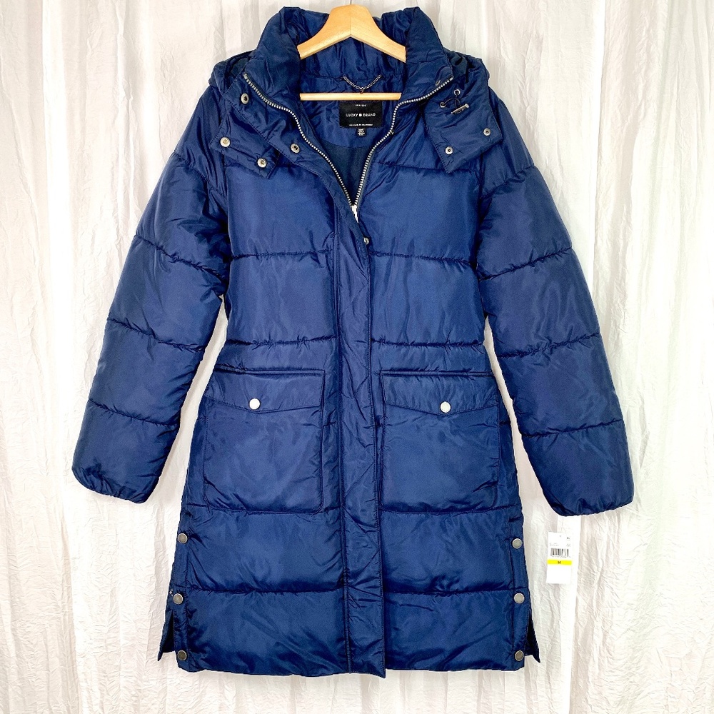 New Lucky Brand Hooded Long Puffer Parka Jacket M